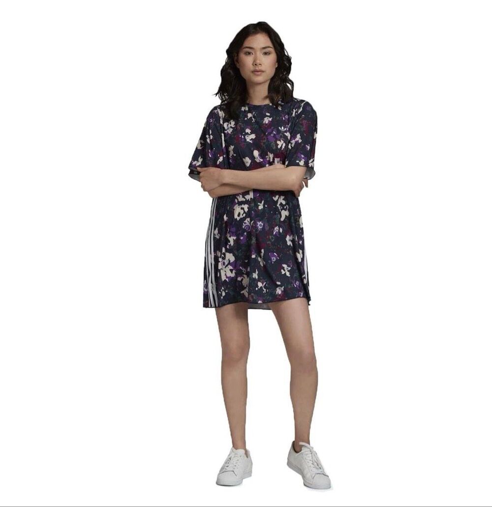 Adidas Originals all Over Print Dress Floral Flowers Summer Dress Multicolor Lar